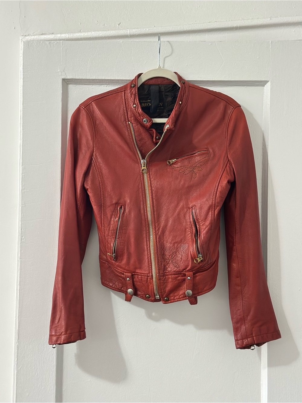 Pre- 2015 Leather Biker Jacket in Brick Red